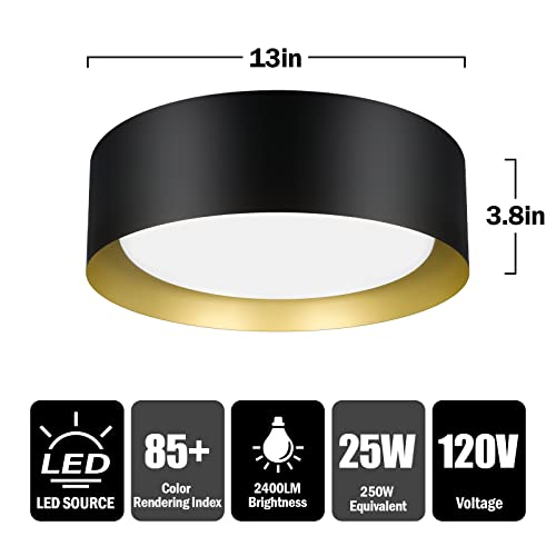 Brighthome Flush Mount Ceiling Light Black, 250W Equivalent Led Ceiling Light Fixture, Cct Adjustable 3000K 4000K 5000K, 13In Modern Dimmable Ceiling Lamp With Gold Accents For Bathroom Hallway #TOP1