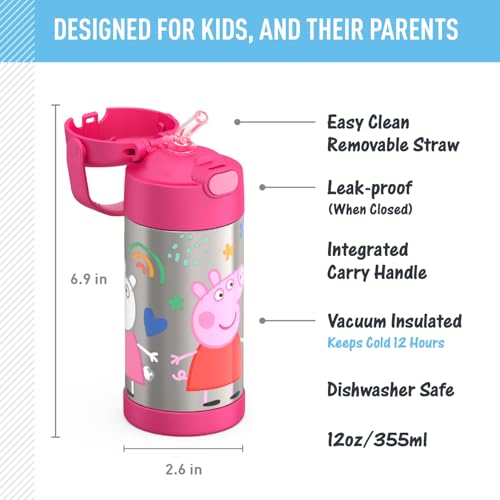 Image of THERMOS FUNTAINER Water Bottle with Straw, 12oz, Peppa Pig