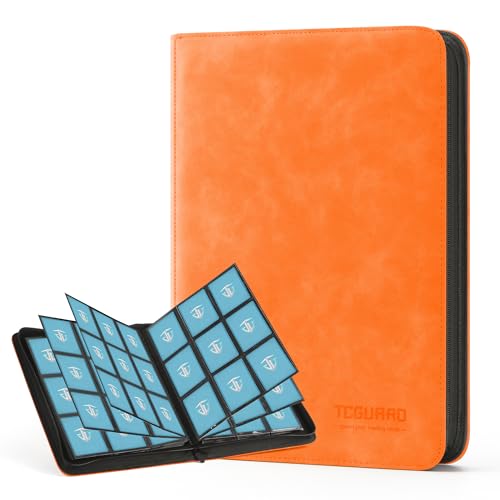 Image of Trading Card Binder, 9 Side Loading Pocket Card Album Hold Up to 540 Cards, Zipper Binder for Cards Collection, TCG Card Holder for Game Card, Sports Card, Yugioh, MTG etc. (Orange 9)