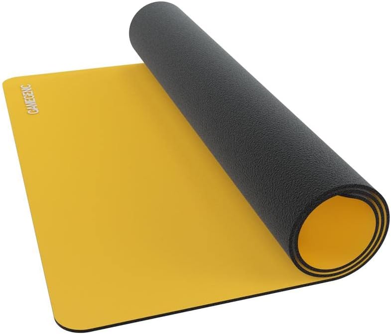 Gamegenic Prime Playmat – Yellow Color, 61 x 35 cm Soft Cushioned Natural Rubber Playmat with Anti-Slip Back & Silver Foil Logo, Premium Surface for Card Games, Dice, and Desk Protection
