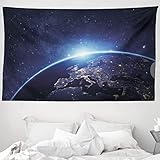 ABAKUHAUS Erde Wandteppich & Tagesdecke, Planet aus dem Weltraum aus Weiches Mikrofaser Stoff Waschbar ohne Verblassen Digitaldruck, 230 x 140 cm, Dunkelblau