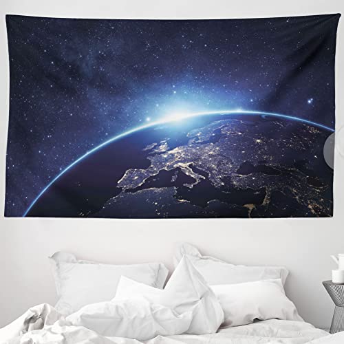ABAKUHAUS Erde Wandteppich & Tagesdecke, Planet aus dem Weltraum aus Weiches Mikrofaser Stoff Waschbar ohne Verblassen Digitaldruck, 230 x 140 cm, Dunkelblau