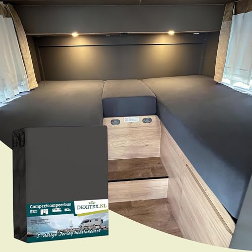Dexitex - Wohnwagen 3 teilig - Einzelbetten Spannbettlaken Set Antrazith - Spannbettlaken Wohnmobil 3 Teilig - für Wohnmobil - OekoTEX 100% Baumwolle - 3 Teilig