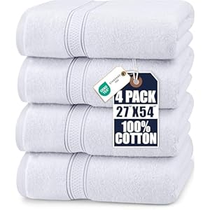 Utopia Towels 4 Pack Premium Bath Towels Set, 27 by 54 Inches, 100% Ring Spun Cotton 600GSM, Lightweight and Highly Absorbent Quick Drying Towels, Perfect for Daily Use, White