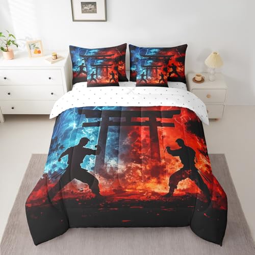 Feelyou Samurai Comforter Set 7 Pieces Twin Size Martial Art Bedding Set