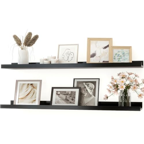 Image of Black Floating Shelves for Wall Decor, 40 in Shelf with Lip Set of 2