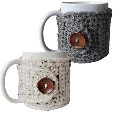 Mug Warmer Coffee Gift | Set of Two Covers for Mugs | Nandy's Nook (Grey and Oatmeal) Cover