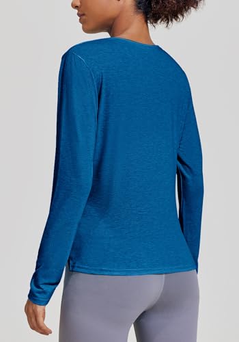 Pinspark Camisetas femininas de manga comprida para treino, gola V, frente torcida, caminhada, ioga,