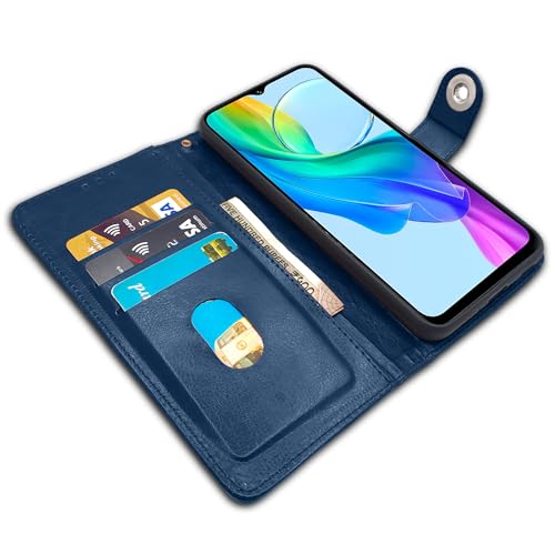 Image of Pikkme Flip Cover Leather Finish | Inside TPU with Card Pockets | Complete Protection Button Flip Case for Vivo Y03 4G (Blue)