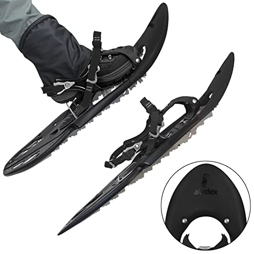 Foto von ALPIDEX Schneeschuhe 29 INCH Schuhgröße 38-46 bis 140 kg Steighilfe Tragetasche Optional Stöcke, Farbe:Black mit Stöcken