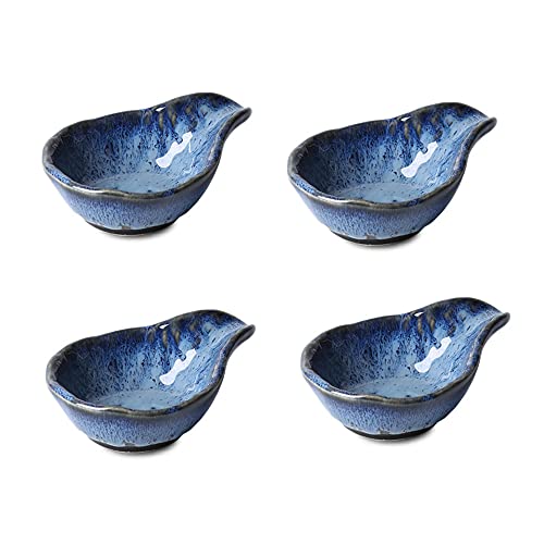Arefen Ceramic Blue Sauce Cups Pinch Bowls Cute Dipping Sauce Dish Mini Plates BBQ Party Home Dinner Decor Set of 4
