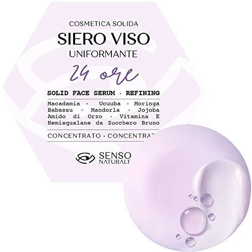 SENSO NATURALE Siero Viso Solido UNIFORMANTE 24 ore 100% naturale - crema viso opacizzante - Vitamina E - Maschera tonificante viso notte, base make-up - Vegano Concentrato - equivale a 150 ml liquido