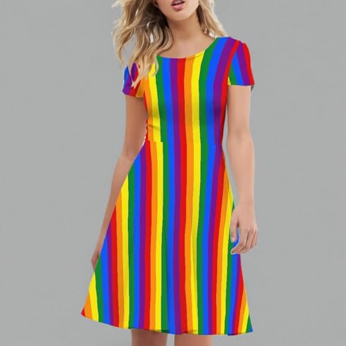 Image of Irisjudy T Shirt Dress for Women Short Sleeve Girls Short Sleeve Dress Plus Size, O Neck Knee Length Midi Dress for Ladies