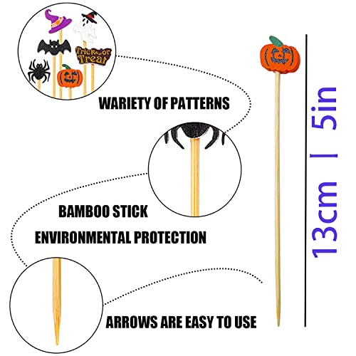 VEWINGL 100 Pcs Halloween Cocktail Picks Cupcake Toppers Suitable for Halloween Party Supplies Cupcake Decorations Food Ice Cream Cake Halloween Decorations Outdoor Toothpicks Appetizers