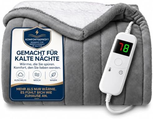 L'AGRATY Heizdecke 150x200cm, Überhitzungsschutz 6 Stufen Timer Waschbar | Graue Heizdecke mit Abschaltautomatik, Maschinenwaschbar Wärmedecke, 6 Heizstufen, 10-Stunden-Timer, Über