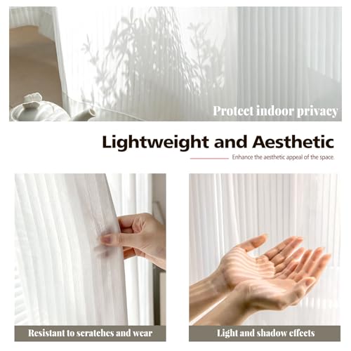 Image of White Sheer Curtains for Windows 72 inch Length, Grommet Top Semi Sheer Vertical Drapes Privacy with Light Filter for Bedroom /Living Room /Sliding Door,62W x 72L (2 Panels)