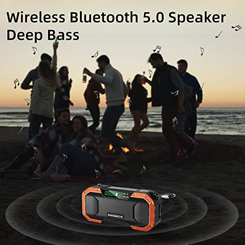 5000Mah Emergency Weather Radio With Bluetooth Speaker, Waterproof Hand Crank Digital Noaa Am Fm Weather Radio, Solar Radio With Flashlight, Cell Phone Charger, Compass, Camping Survival Gear #TOP6