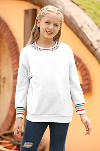 Haloumoning Girls Fleece Sweatshirts Kids Casual Loose Crewneck Sweater Pullover Tops Size 4-15 White #TOP2