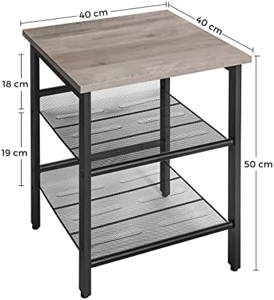 VASAGLE Side Table Set, Nightstand, Set of 2 Industrial Bedside Tables, with Adjustable Mesh Shelves, Living Room, Bedroom, Hallway, Office, Stable, Greige and Black LET024B02