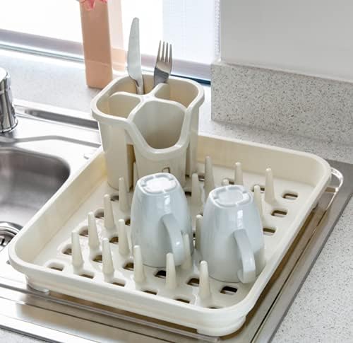 Addis 517943 Dish Draining Rack with Drying Pegs, W33.5 x d38cm, Linen Cream, 38 x 33.5 x 5 cm