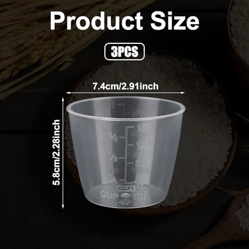 Set 3 vasos medidores de arroz 160 ml plástico miniatura 2