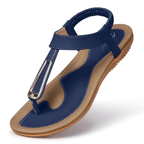 Image of SHIBEVER Womens Sandals Summer Flat: Dressy Casual T-Strap Flip Flop Thong Flats Sandals - Comfortable Walking