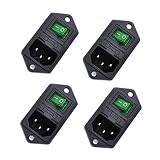 Oiyagai 4 Stück IEC320 C14 Netzeingangsmodul mit Sicherung und Wippschalter, AC 250V 10A, Männlicher Steckverbinder mit grünem LED-Indikator für Geräte, Labor, DIY-Projekte
