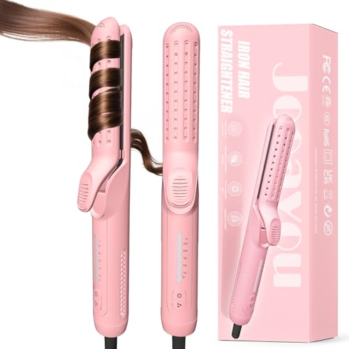Fer à Lisser et Fer à Boucler 2 en 1, Boucleur à Cheveux à Air Froid 360°, Lisseur Cheveux Ionique Portable Anti-Frisottis, Boucleur pour Ondulations Naturelles à la Maison ou en Voyage, Rose Girly