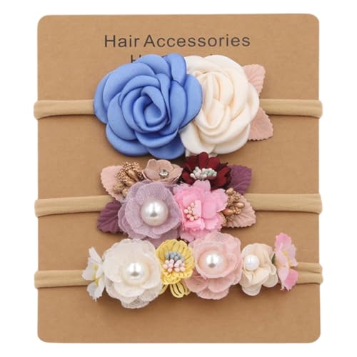 Image of SYGA 3 Pcs Baby Headband, Flower Stretchable, Nylon HairBand for Newborn Infant Toddlers Kids 0-3 Year-Design-5
