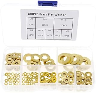 180PCS Brass Flat Washer Assortment Set 8 Sizes M2 M2.5 M3 M4 M5 M6 M8 M10 Pad Sheet Metal Collar Sealing Rings with Storage Box