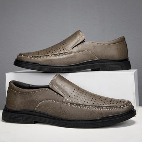 Men's Perforated Slip - on Leather Shoes, Comfortable Casual Dress Footwear - Ideal for Office Days, Business Errands & Daily Commutes4