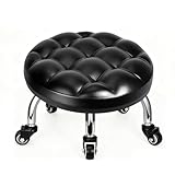 AutGuangel Low Rolling Stool with 360° Swivel Wheels, Heavy-Duty PU Leather Mechanic Stool with Wheels, Sturdy Small Work Stools for Garage, Shop, Home (Bread Pattern)