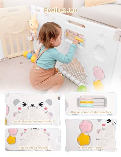 Dripex Parc Bebe Modulable et Pliable 150x150cm, Parcs Enfant avec Porte et Panneau d'Activité, Grande Espace de Jeu Intérieur/Extérieur, Facile à Assembler, Jaune（14 Panneaux） – vue 8