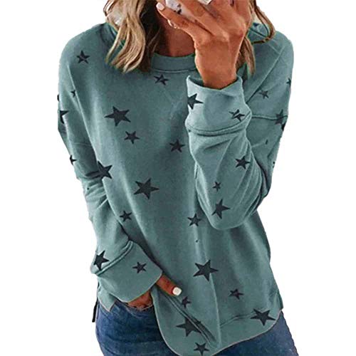 Image of Treer Sweatshirts Unisex Graphic Solid Color Star Pullover Casual Long Sleeve Round Neck Women Men Tops Funny Printed Autumn Winter Jumpers Sweatshirt (Star Lake Blue,3XL)