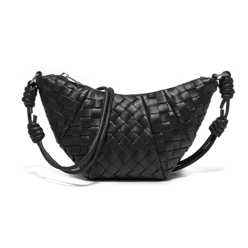 Woven Small Crescent Purse Small Crossbody Bags Mini Crescent Crossbody Bags for Women Woven Croissant Phone Purse
