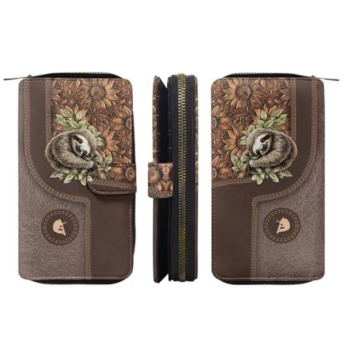 Image of COEQINE Ladies Wallets Pink Leopard Heart Black Printed Leather Phone Long Clutch Purses Check Coin Change Holder