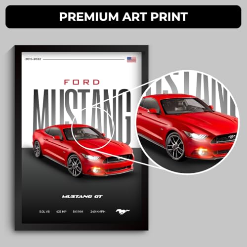 Image of Mustang Poster | Framed Mustang A4 Sized (31 x 23 cm) | Muscle Poster for Wall, Gift for Boys, American Muscle Car Frames | Car Posters for Wall, Bedroom, Hostel, Study Area, Hostel (F 038)