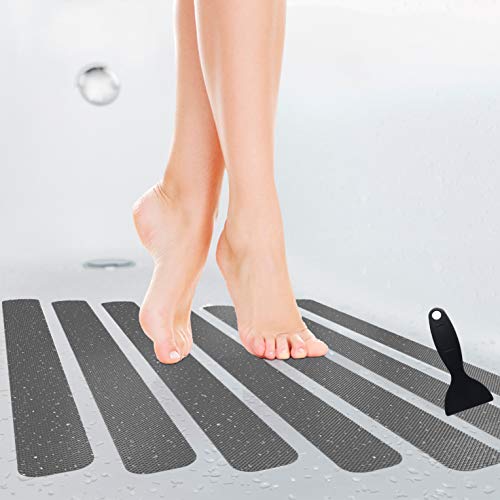 cocofy GRAU Große Anti-Rutsch Sticker für Badewanne und Dusche 50x4 cm XXL Pads, grau, länglich, Anti Rutsch Aufkleber als rutschfeste Antirutschmatte Badewanne Dusche durchsichtig, 10-Pack