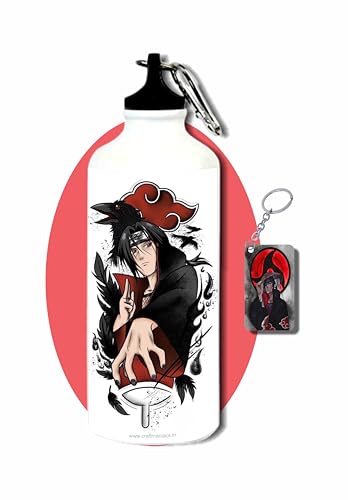 Image of CRAFT MANIACS ITACHI UCHIHA NARUTO CLAN 600 ML SIPPER BOTTLE & FREE WOODEN KEYCHAIN | BPA & LEAD FREE SIPPER FOR ANIME LOVERS