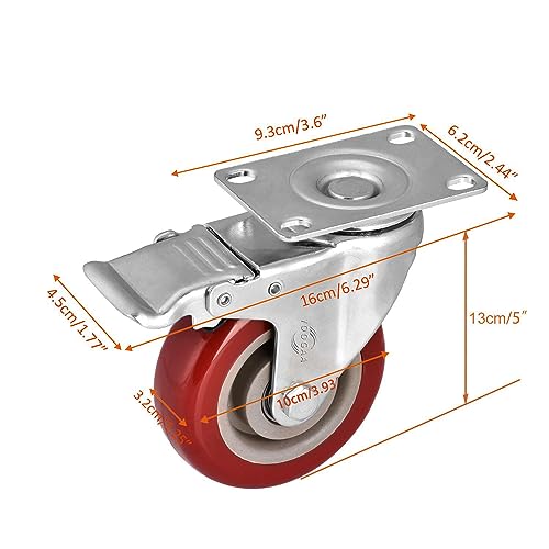 YOOGAA 4 Inch Industrial Heavy Duty Swivel Caster Wheels with Brake Set of 4 Safety Locking Casters Premium Polyurethane Wheels for Table, Trailer, Saw Table, Stage Toolbox, Bed, Corn Board