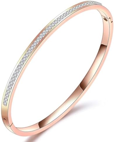 Shining Diva Fashion 18K Gold Plated Stainless Steel Openable Crystal Bracelet | Cuff Bangle | Friendship Couple Wedding Gifts for Mother Sister Wife Girlfriend | Anti Tarnish Jewellery