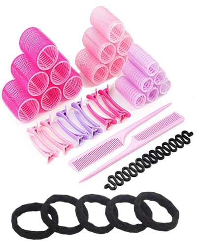 YATEICBC 43 Piece Curling Set, 3 Sizes of Curlers, Sticky Curlers Self-Adhesive with Duckbill Clipper Clips, Long and Small Hair Curlers, Salon Barber