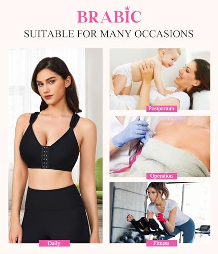 BRABIC Women Post-Surgical Sports Support Bra Front Closure with Adjustable Straps Wirefree Racerback4