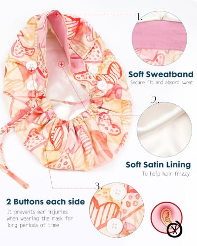 Image of Satin Lined Scrub Cap for Women Extra Large Long Hair Surgical Nurse Cap 4 Buttons
