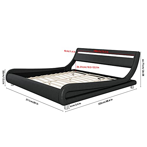 Deluxe Faux Leather Upholstered Platform Bed Frame with LED Headboard