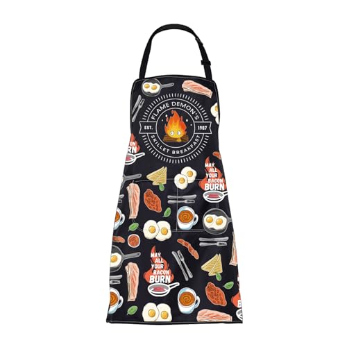CMNIM Anime Aprons Japanese Anime Gifts for Cartoon Lovers Fans Skillet Breakfast Apron Fire Demon Flame Gifts (24108 Calcifer Apron)