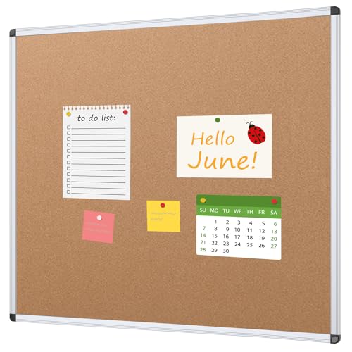 VIZ-PRO Cork Bulletin Board, 48 X 48 Inches, Wall-Mounted Corkboard with Silver Aluminium Frame for School, Office, and Home 4' X 4' by VIZ-PRO - Used condition - US$161.42
