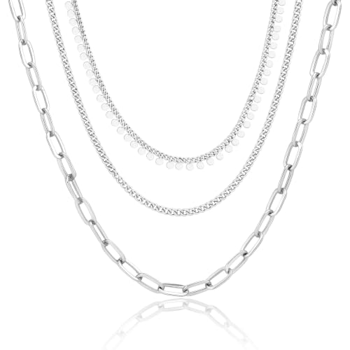 COBI Layered Necklace for Women, 925 Silver Plated Multi-Strand Necklace with Paperclip Chains, Gold Statement Necklace Stack Trendy Fashion Jewelry Gift