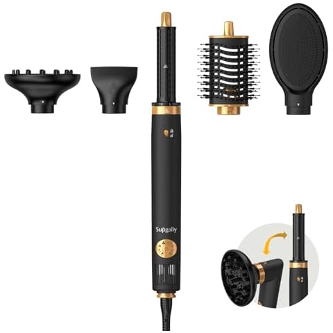SUPGALIY 5 in 1 Air Styler, 110,000 RPM High-Speed Powerful Hair Dryer Brush & Multi-Styler with Auto-Wrap Curler, Cushion Massager Brush, Oval Brush, Diffuser, Nozzle Attachment Cover