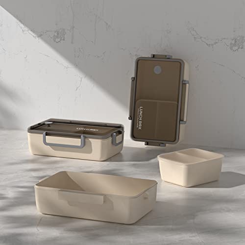 Deeiw Versatile Bento Lunch Box For Adults And Teens, Portable Balanced Eating Box, Leak-Resistant, Wheat Straw-Bpa-Free Food Storage Containers (Beige) #TOP6